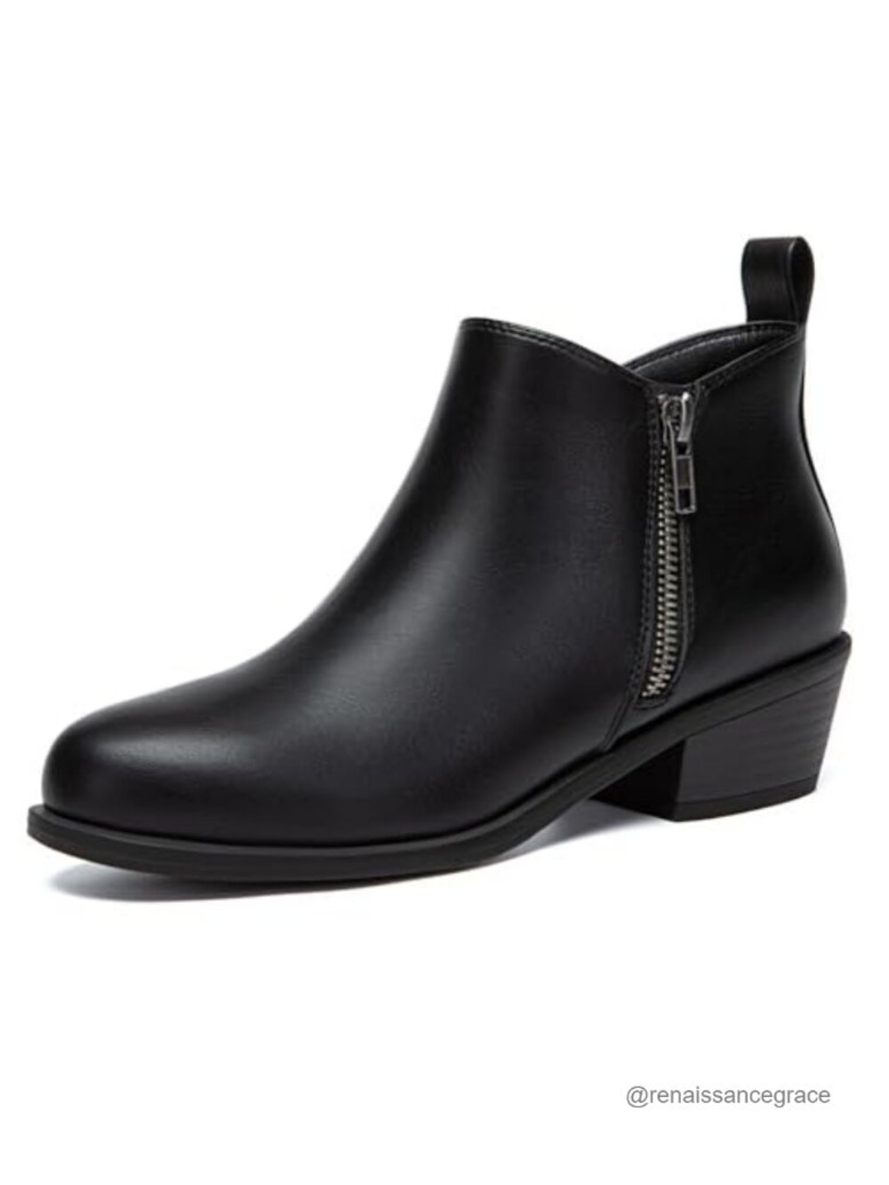 Chunky Low Heel Ankle Boots Side Zipper Women's Short Booties